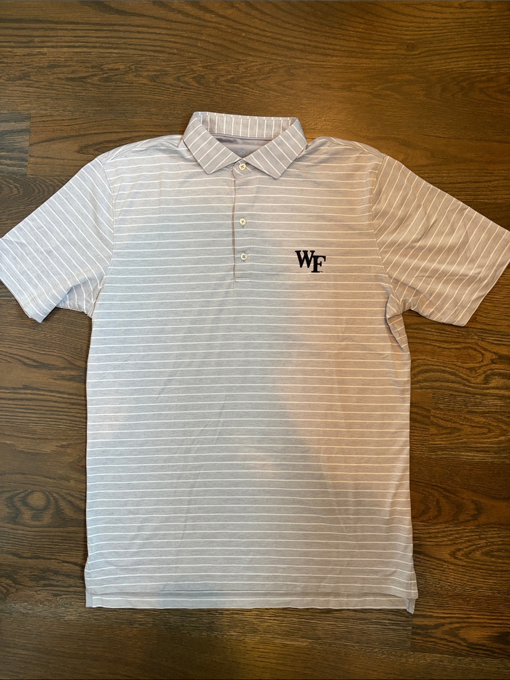 johnnie-O Light Gray & White Striped Polo with WF Chest Logo